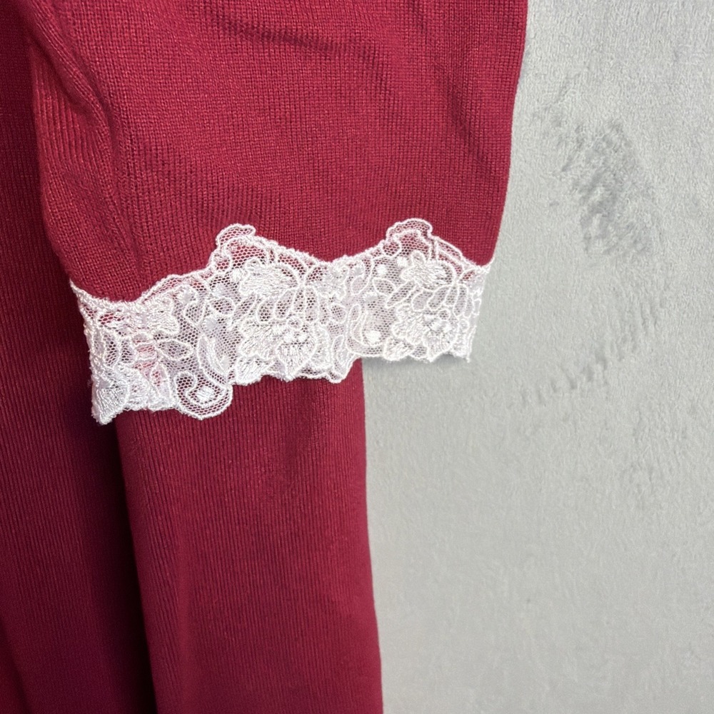 Eileen West Nightgown Womens M Red Lace Trim Long Sleeve Sleep Dress - Picture 5 of 10
